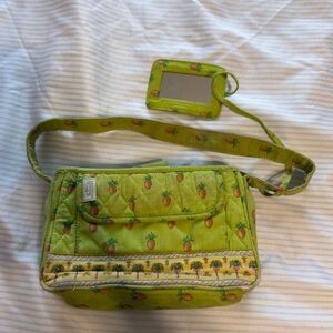MaggiB Quilted Small Crossbody Purse with Pineapple and Palm Tree pattern
